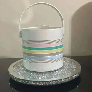 Phoenix vintage 1980s pastel striped insulated ice bucket with metal tongs